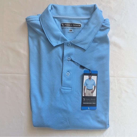 New‎ Pebble Beach Men's Performance Activewear Polo Blue Large - Picture 1 of 4